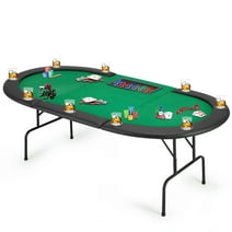 AVAWING Game Poker Table w/Stainless Steel Cup Holder Casino Leisure Table for 9 Players, Green Felt
