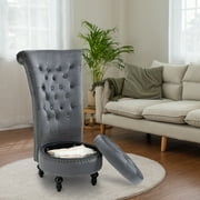 AVAWING High Back Retro Throne Chair, Velvet Armless Royal Chair w/ Storage, Indoor, Gray