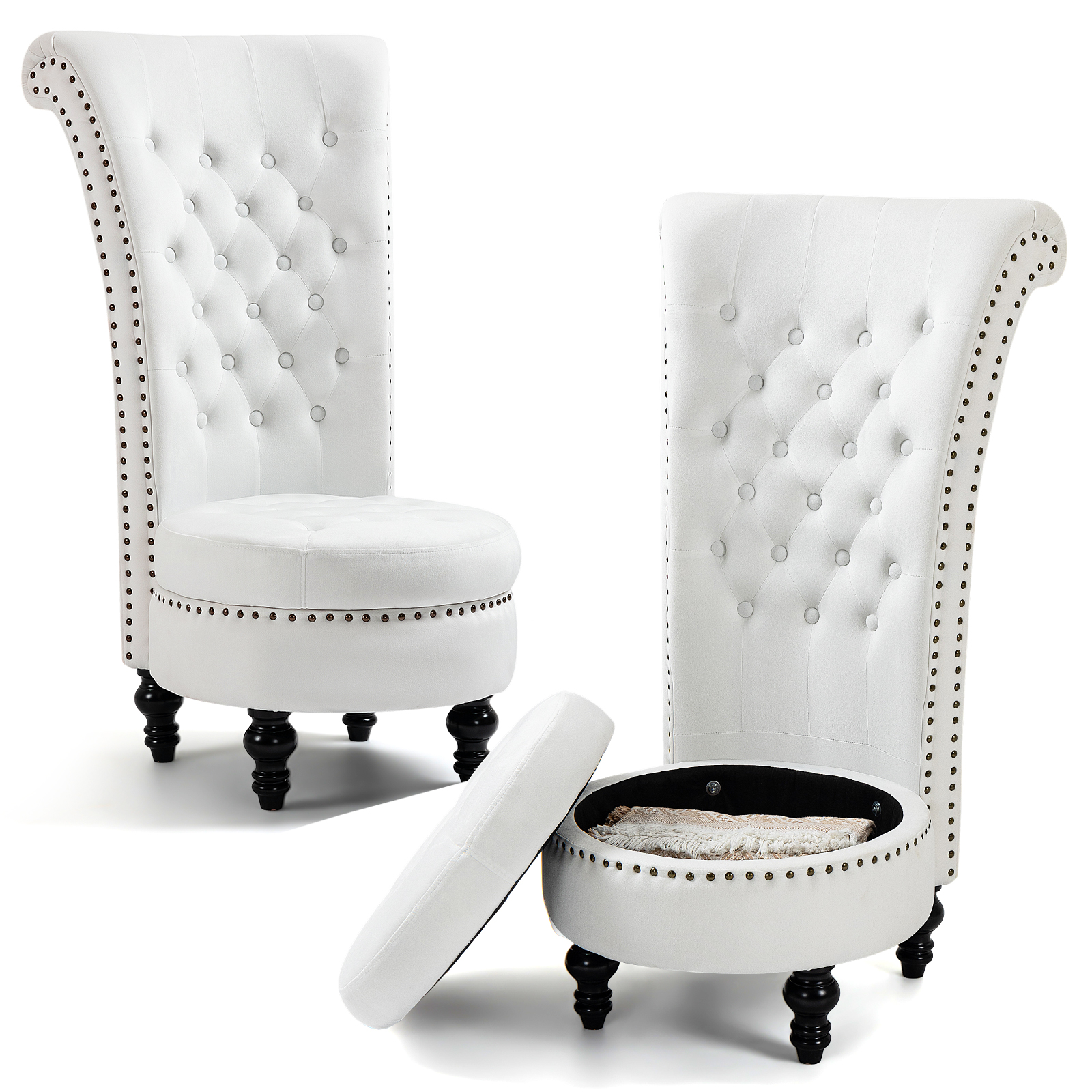 AVAWING High Back Throne Chair Set of 2, Velvet Armless Royal Accent
