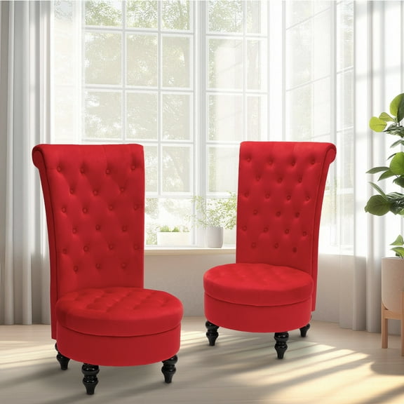 AVAWING High-Back Velvet Throne Chair Set of 2, Retro Royal Armless Chair, Indoor, Red
