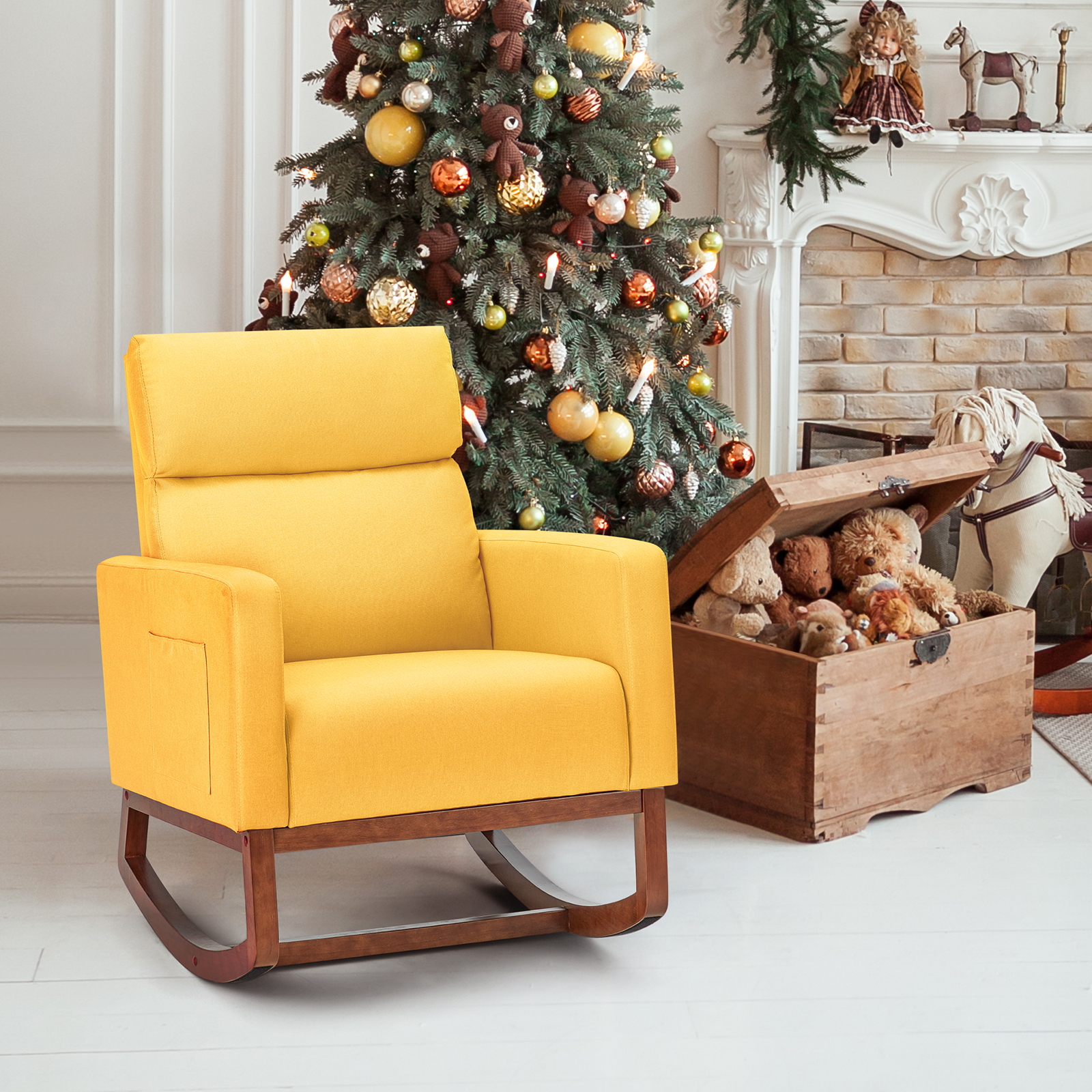 AVAWING Living Room Rocking Chair, Fabric Padded Seat Modern Adult