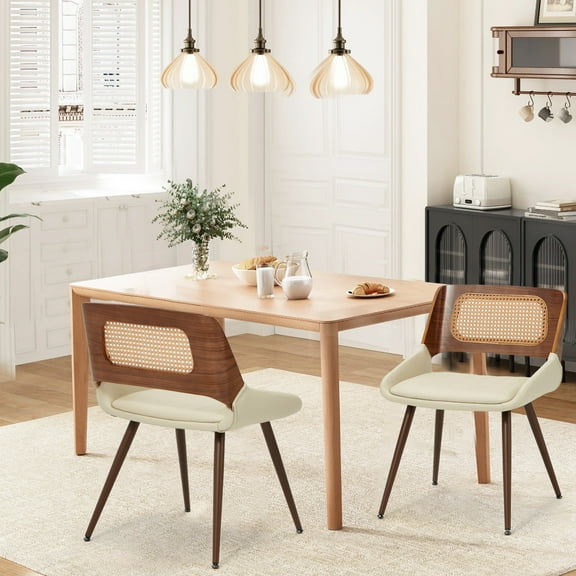 AVAWING Mid Century Modern Dining Chairs Set of 2, Accent Bentwood Chairs for Kitchen, Beige