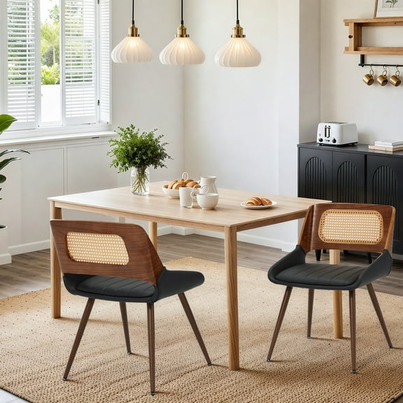 AVAWING Mid Century Modern Dining Chairs Set of 2, Accent Bentwood Chairs for Kitchen, Black