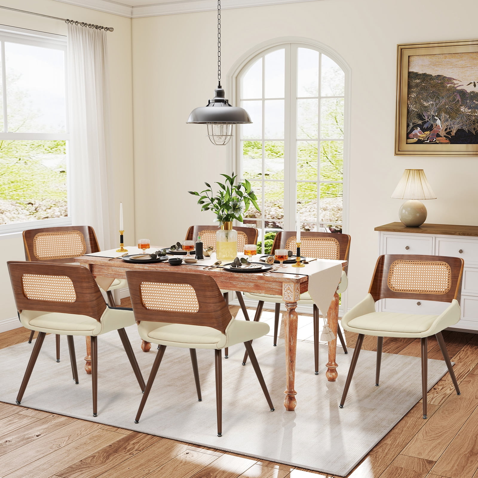 AVAWING Mid Century Modern Dining Chairs Set of 6, Accent Bentwood Chairs for Kitchen, Beige