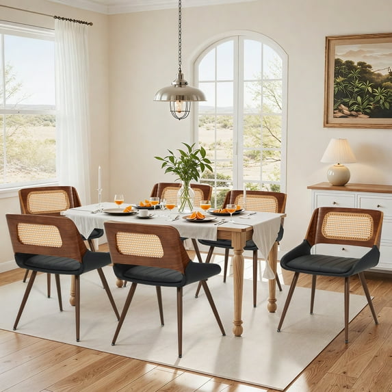 AVAWING Mid Century Modern Dining Chairs Set of 6, Accent Bentwood Chairs for Kitchen, Black