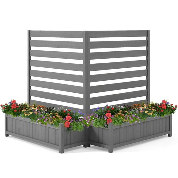 AVAWING No-Dig AC Unit Privacy Fence 2 Panels with Planter Box, 36" W x 45" H, Durable Outdoor Wood Screen to Hide AC & Trash with Floral Bed Gray