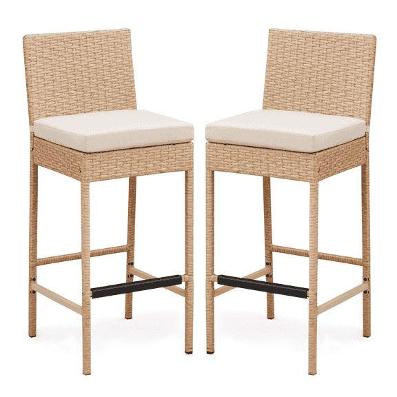 AVAWING Outdoor Bar Stools Set of 2, Wicker Woven Patio Stools & Patio Bar Chairs, Yellow