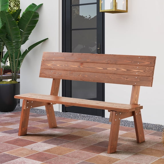 AVAWING Outdoor Convertible Garden Bench, Patio Picnic Bench, Brown