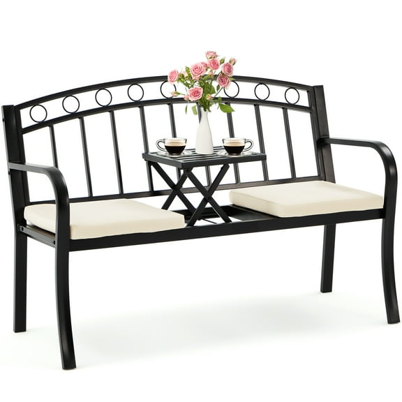 AVAWING Outdoor Patio Garden Bench, Steel Double Seat, Bench for Two Persons, Black