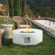 AVAWING Outdoor Propane Firepit Table, 50,000 BTU Steel Auto-Ignition Firepit Table, White
