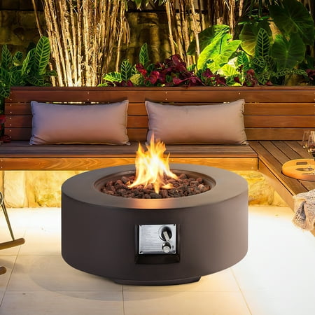 AVAWING Outdoor Propane Firepit Table Set, Auto-Ignition, 50,000 BTU Steel, No Tank Holder, Brown