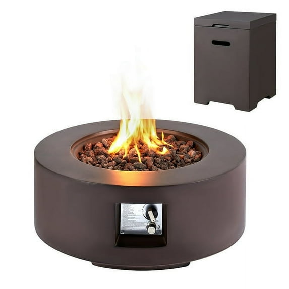 AVAWING Outdoor Propane Firepit Table Set, Auto-Ignition, 50,000 BTU Steel, Stainless Steel, Brown