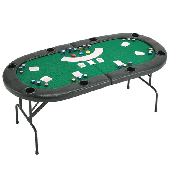 AVAWING Oval Poker Table Foldable, 8 Players Texas Holdem Table w/Portable Oxford Bag, Folding Gaming Table, No Assembly Required, Green