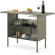 AVAWING Patio PE Wicker Rattan Bar Table