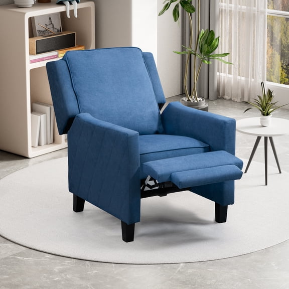 AVAWING Push Back Recliner Chair, Blue Wing Back, Fabrics, Mid-Century Accent, Living Room