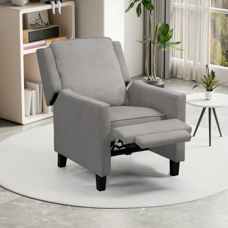 AVAWING Push Back Recliner Chair, Linen Wing Back Chairs, Mid-Century Accent, Living Room, Gray