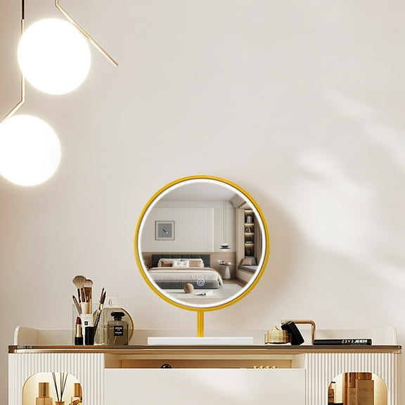 AVAWING Round Lighted Makeup Mirror, Vanity Mirror w/ USB Plug, 3 Colors Brightness Adjustable, Gold