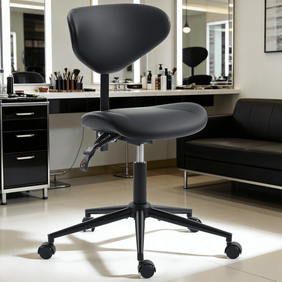 AVAWING Saddle Stool Chair, Swivel Saddle Stools with Customizable Back Support, Black