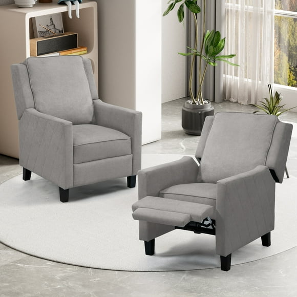 AVAWING Set of 2 Push Back Recliner Chairs - Gray Linen, Mid-Century Vintage Accent, Living Room