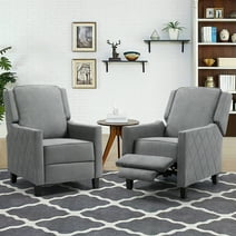 AVAWING Set of 2 Push Back Recliner Chairs - Gray Linen, Mid-Century Vintage Accent, Living Room