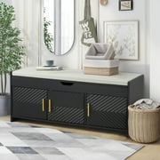 AVAWING Storage Bench, Shoe Bench with Lift Top Storage, Wooden Entryway Bench, Black