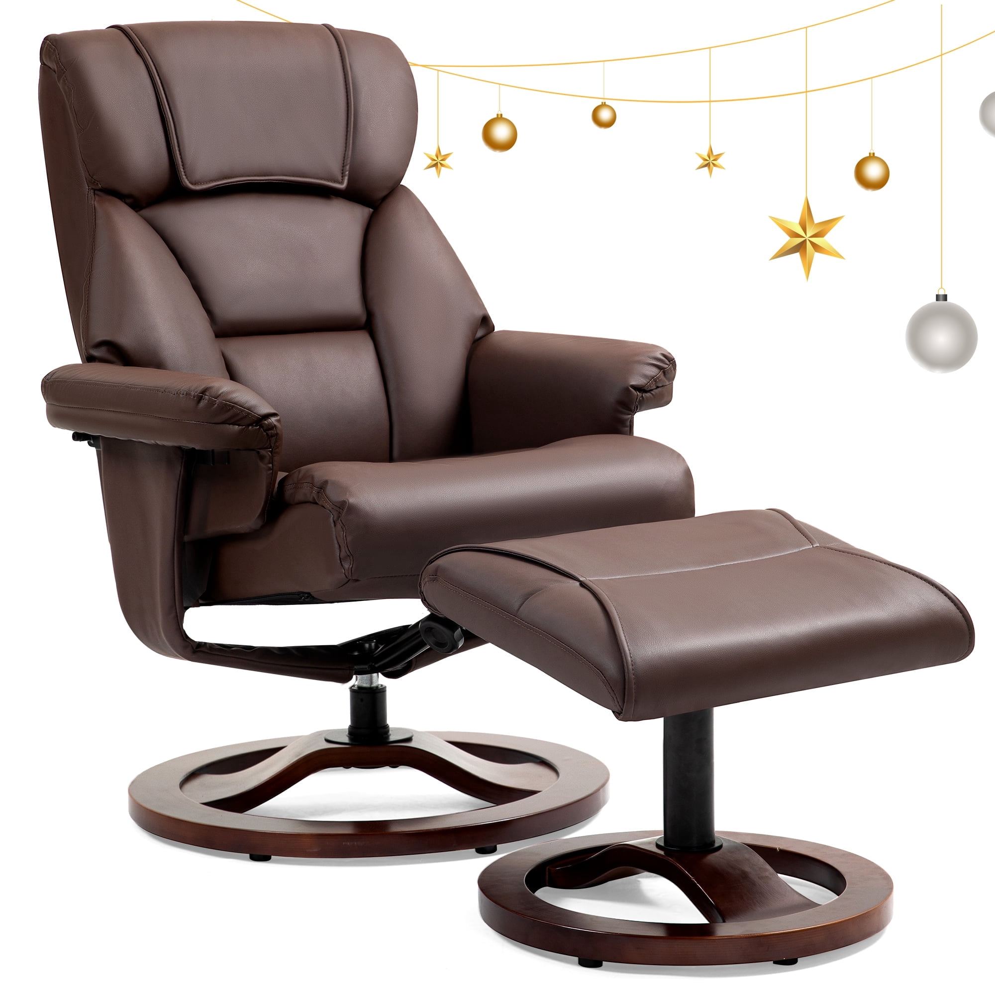 AVAWING Swivel Recliner Chair with Ottoman, Adjustable Faux Leather ...