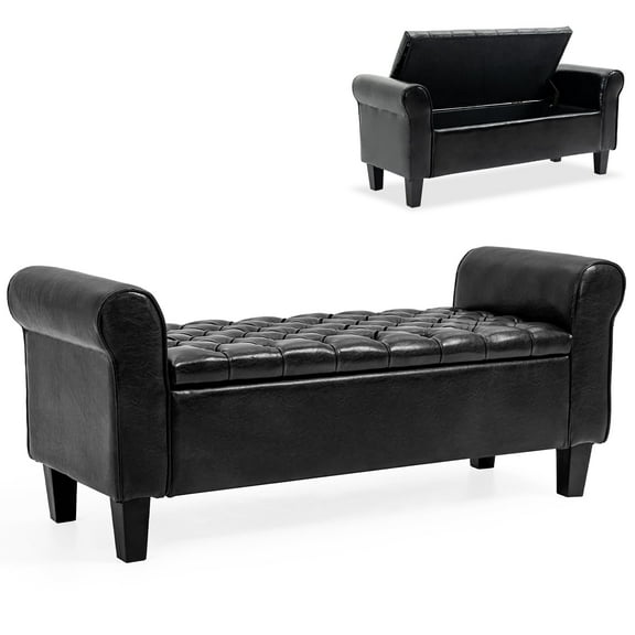 AVAWING Upgraded Armed Storage Bench, Leather Upholstered Ottoman for Living Room & Bedroom, Black
