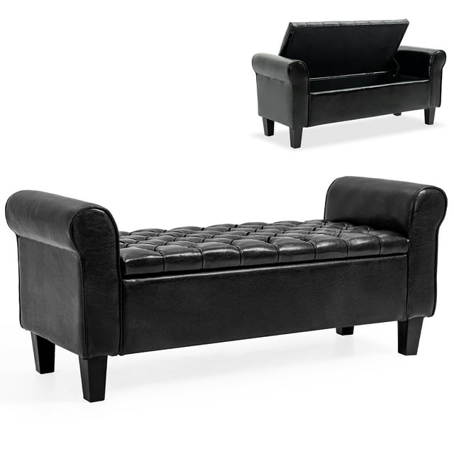 AVAWING Upgraded Armed Storage Bench, Leather Upholstered, Living Room