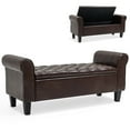 thumbnail image 1 of AVAWING Upgraded Armed Storage Bench, Leather Upholstered Ottoman for Living Room & Bedroom, Brown, 1 of 8