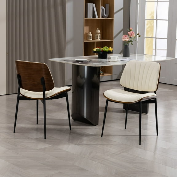 AVAWING Upholstered Dining Chairs Set of 2, Mid Century Modern Dining Chairs Kitchen Chairs, Beige