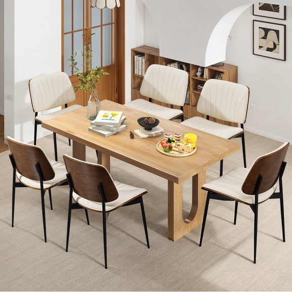 AVAWING Upholstered Dining Chairs Set of 6, Mid Century Modern Dining Chairs Kitchen Chairs, Beige