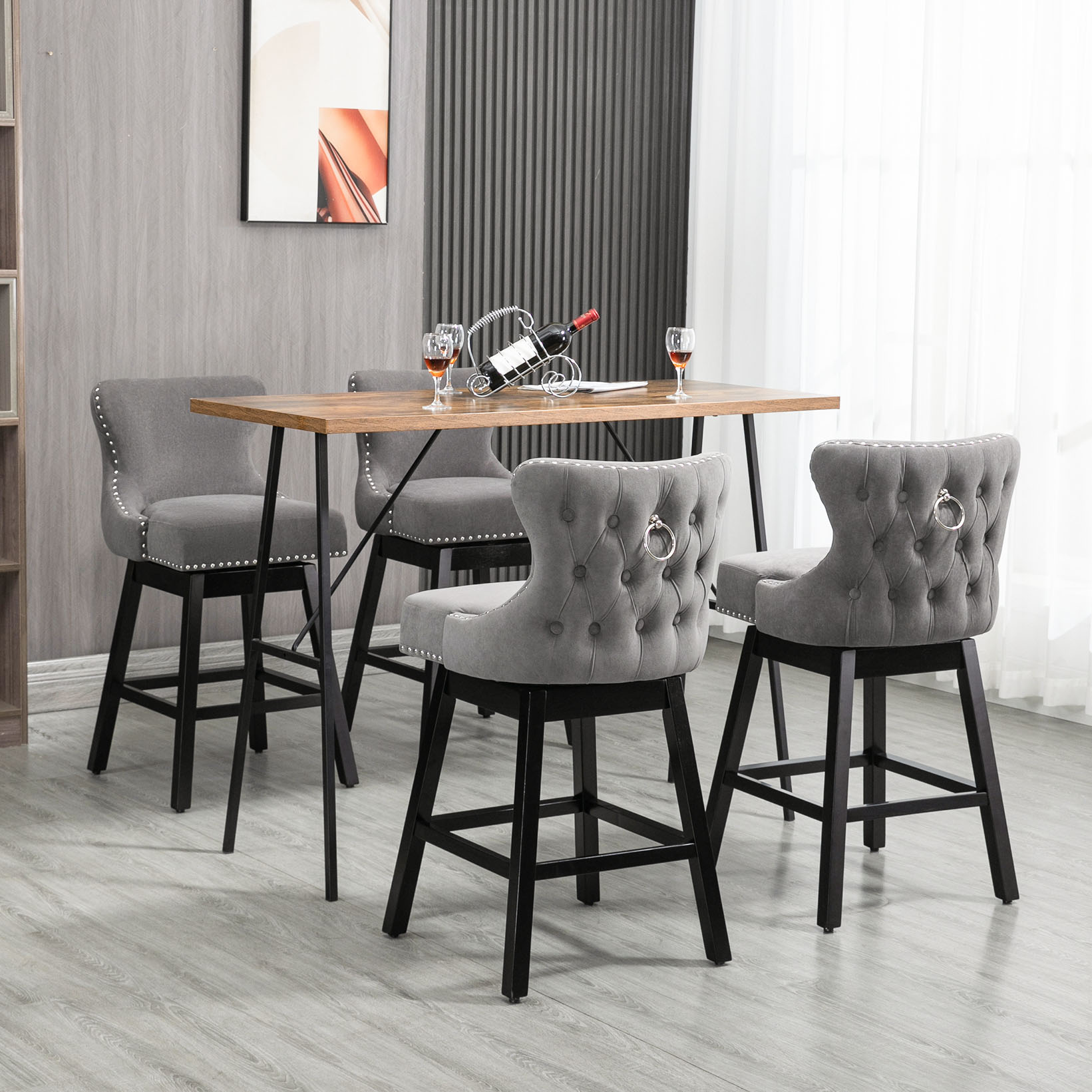 AVAWING Upholstered Fabric Bar Stools Chairs with Pull Ring, Living ...