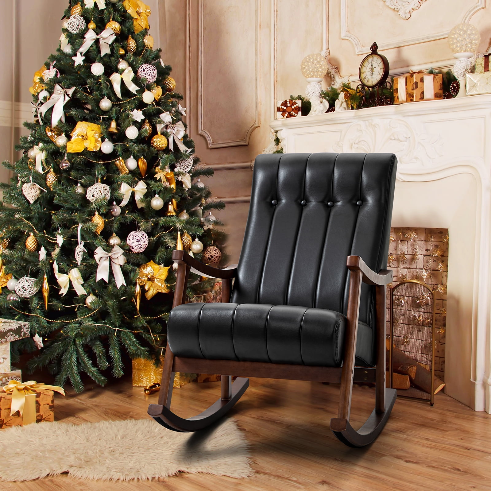 AVAWING Upholstered Rocking Chair, Modern High Back Armchair, Adult Single Sofa, Old Man Chair