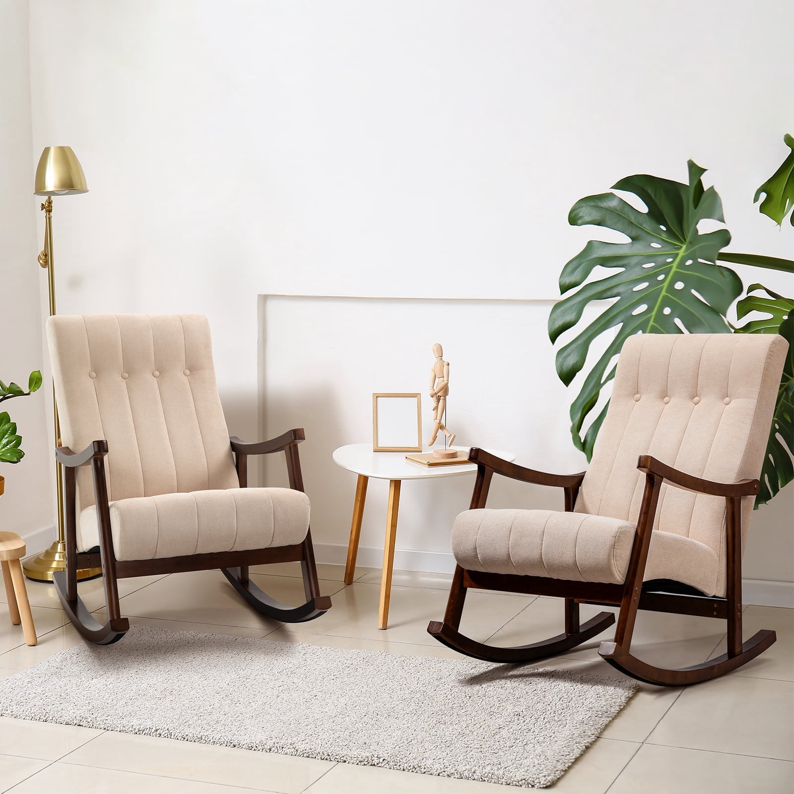 AVAWING Upholstered Rocking Chair Set of 2, Modern High Back Armchair ...
