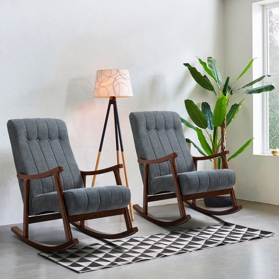 AVAWING Upholstered Rocking Chair Set of 2, Modern High Back Armchair, Adult Single Sofa, Old Man Chair, Dark Gray