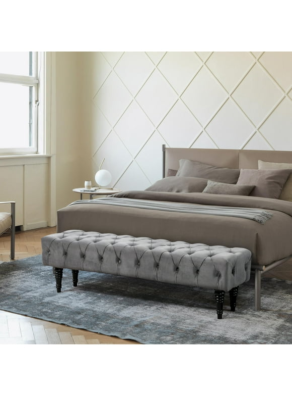 AVAWING Upholstered Tufted Ottoman Bench, Rectangular Accent Bench, Corduroy Padded Benches for Entryway, Dining Room, Living Room, Bedroom, Gray
