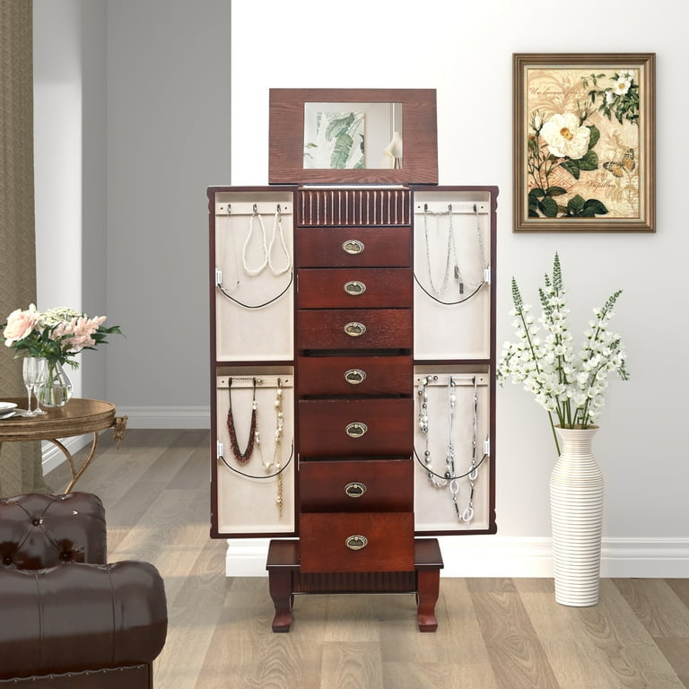AVAWING Stand up Jewelry Cabinet Armoire Modern Jewelry Organizer for Adult Reddish Brown