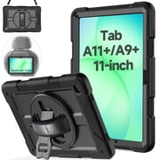 AVAWO Case for Samsung Galaxy Tab A11+ Plus/A9+ Plus 2026/2023 11-Inch, Shockproof Hard Duty Case with Rotating Stand, with Hand&Shoulder Strap, Black