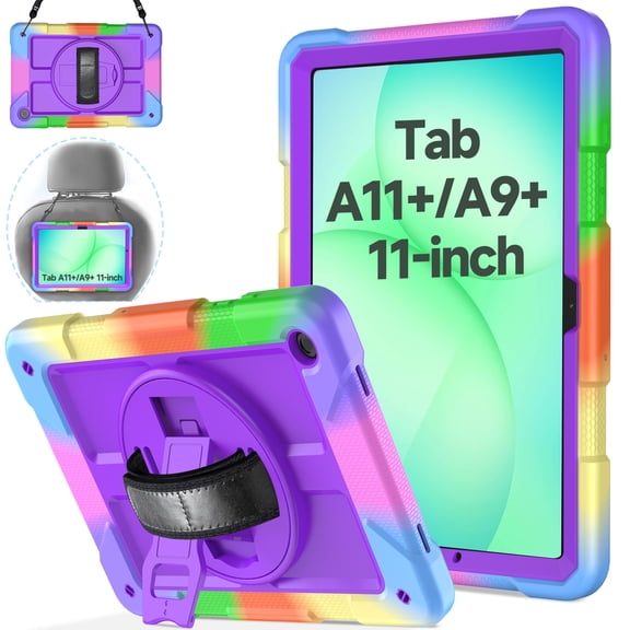 AVAWO Case for Samsung Galaxy Tab A9+ Plus 11 Inch 2024 with 360° Swivel Handle Strap Cover with Lanyard, Purple