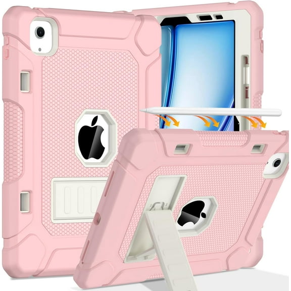 AVAWO Case for iPad Air 11-inch (M2) 2024/Air 6th/5th/4th, Shockproof Protective iPad 10.9 Cover with Built-in Stand/Pencil Holder,Pink