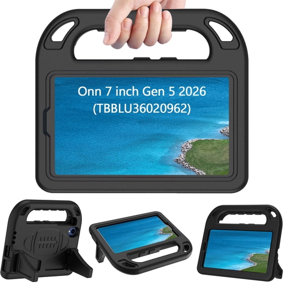 AVAWO Case for onn 7" Core Tablet (2026 Model only), Kids Friendly Soft Handle Stand Cover, Black
