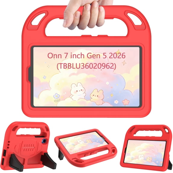 AVAWO Case for onn 7" Core Tablet (2026 Model only), Kids Friendly Soft Handle Stand Cover, Red
