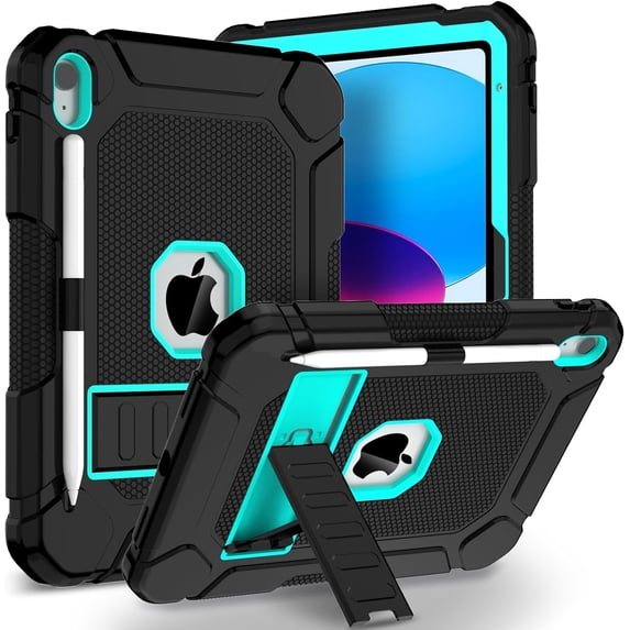AVAWO Case for New iPad (A16) 11th Generation 11 Inch 2025 & iPad 10th Generation 10.9" 2022, Heavy Duty Military Grade Shockproof Rugged Protective Cover, Black+Cyan