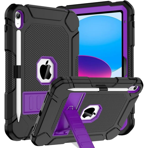 AVAWO Case for New iPad (A16) 11th Generation 11 Inch 2025 & iPad 10th Generation 10.9" 2022, Heavy Duty Military Grade Shockproof Rugged Protective Cover, Black+Purple
