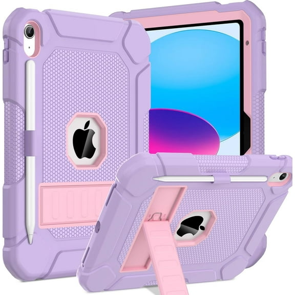 AVAWO Case for New iPad (A16) 11th Generation 11 Inch 2025 & iPad 10th Generation 10.9" 2022, Heavy Duty Military Grade Shockproof Rugged Protective Cover, Light Purple+Pink