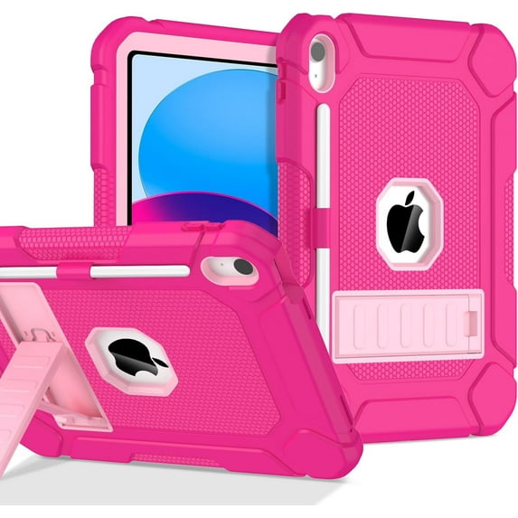 AVAWO Case for New iPad (A16) 11th Generation 11 Inch 2025 & iPad 10th Generation 10.9" 2022, Heavy Duty Military Grade Shockproof Rugged Protective Cover, Rose+Pink