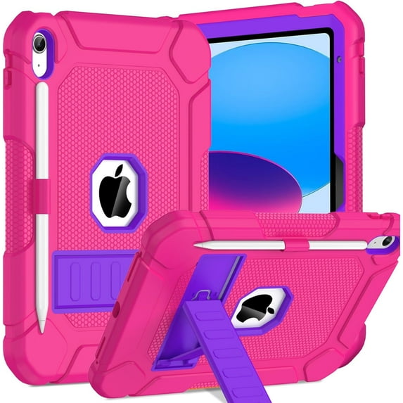 AVAWO Case for New iPad (A16) 11th Generation 11 Inch 2025 & iPad 10th Generation 10.9" 2022, Heavy Duty Military Grade Shockproof Rugged Protective Cover, Rose+Purple