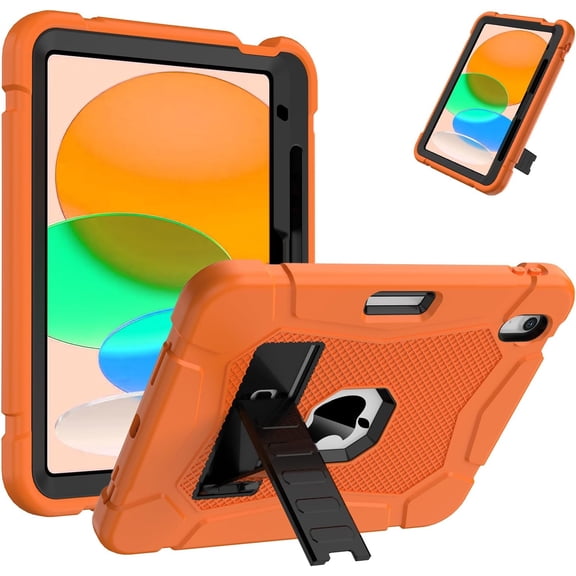 AVAWO Case for iPad (A16) 11th Generation 11 Inch 2025, iPad 10th Generation 10.9" 2022, Heavy Duty Military Grade Shockproof Rugged Protective Cover with Stand for i Pad 11/10 Gen, Orange+ Black