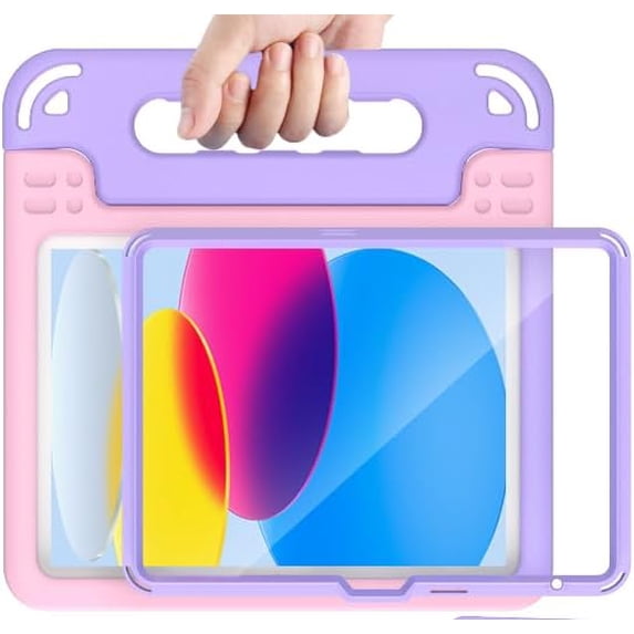 AVAWO Kids Case for New iPad (A16) 11th Generation 11 Inch 2025 & iPad 10th Generation 10.9" 2022 with Built-in Screen Protector Durable Shockproof Lightweight Handle Cover, Light Pink+Light Purple