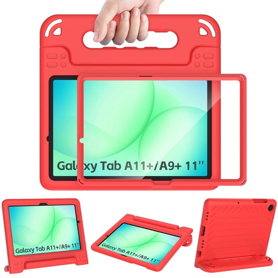AVAWO Kids Case for Samsung Galaxy Tab A11+ Plus/A9+ Plus 11-inch 2026/2023, with Built-in Screen Protector, Light Weight Shock Proof Handle Stand Kids Friendly Cover,Red